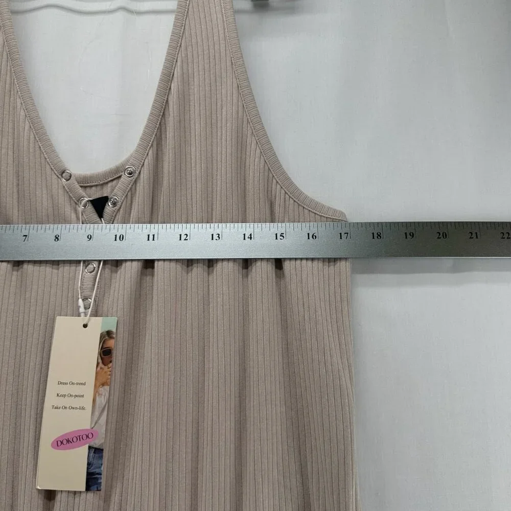 DOKOTOO Jumpsuit Size XL Ribbed Sleeveless Popover Tapered Cropped Beige - Picture 9 of 13